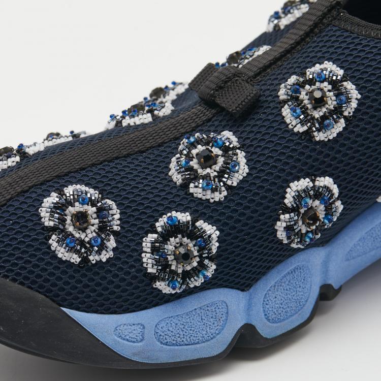 Pre Owned Dior Navy Blue Mesh Fusion Embellished Low Top Sneakers Size 41.5
