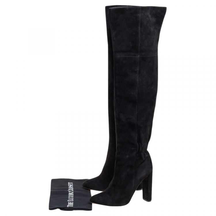 Pre Owned Dior Black Suede Knee Length Boots Size 37.5