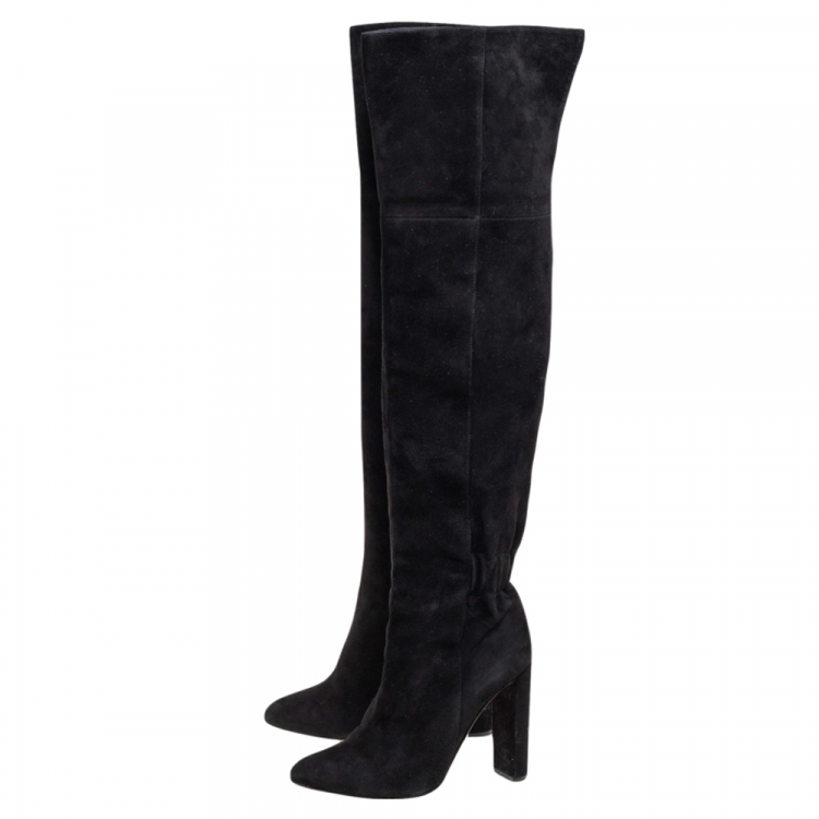 Pre Owned Dior Black Suede Knee Length Boots Size 37.5