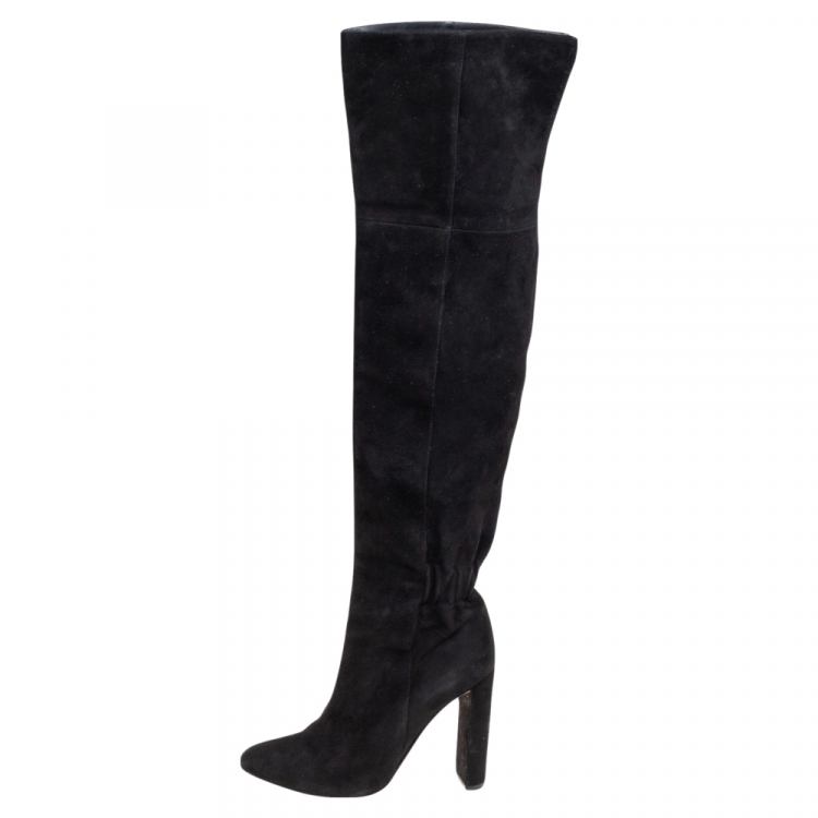 Pre Owned Dior Black Suede Knee Length Boots Size 37.5