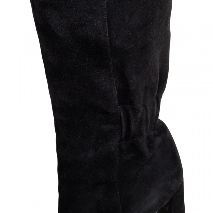 Pre Owned Dior Black Suede Knee Length Boots Size 37.5