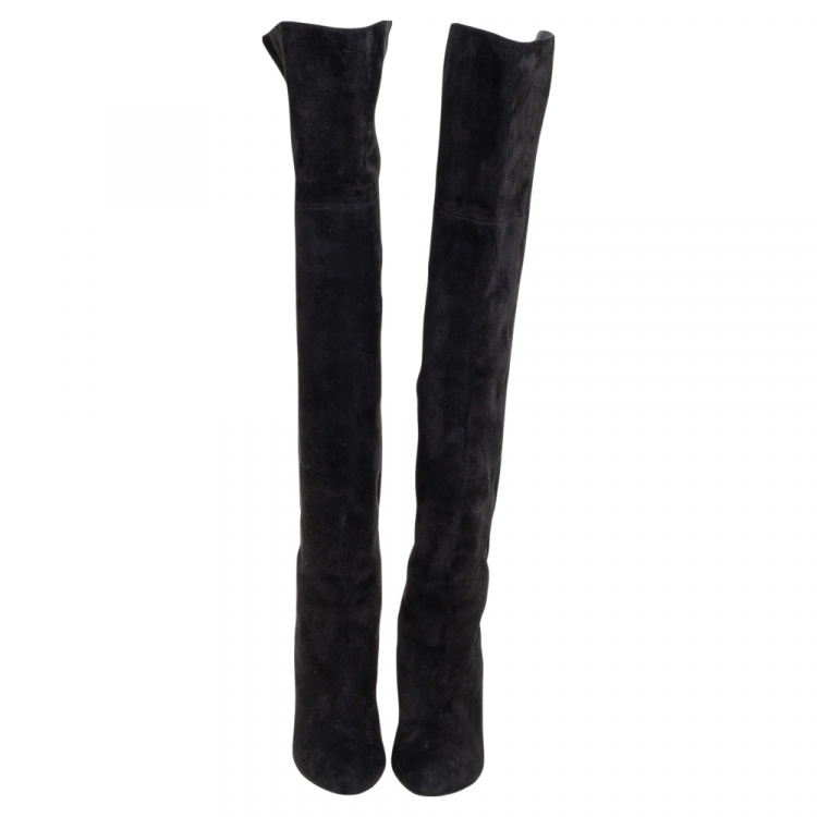 Pre Owned Dior Black Suede Knee Length Boots Size 37.5