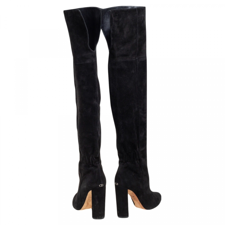 Pre Owned Dior Black Suede Knee Length Boots Size 37.5