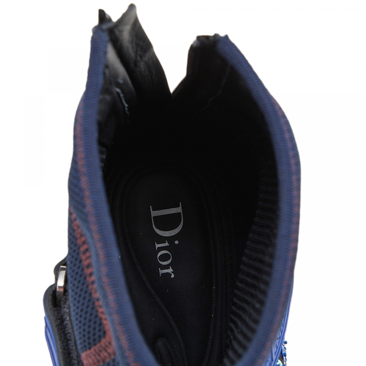 Pre Owned Dior Black/Blue Embellished Fabric Techno Fusion High Top Sneakers Size 40