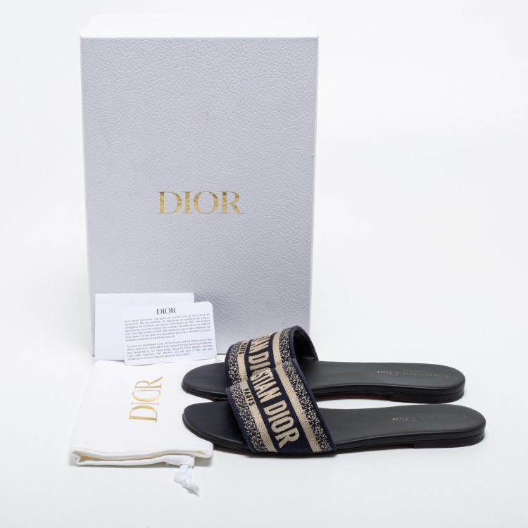 Pre Owned Dior Blue Canvas Dway Slide Sandals Size 38