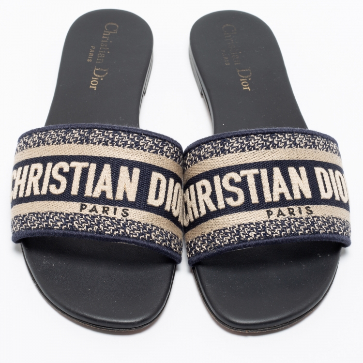 Pre Owned Dior Blue Canvas Dway Slide Sandals Size 38