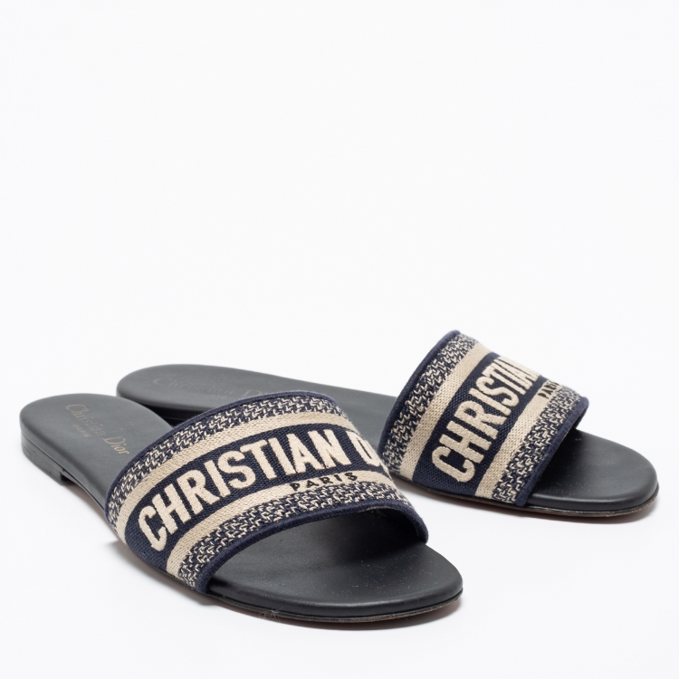 Pre Owned Dior Blue Canvas Dway Slide Sandals Size 38