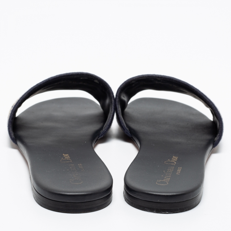 Pre Owned Dior Blue Canvas Dway Slide Sandals Size 38