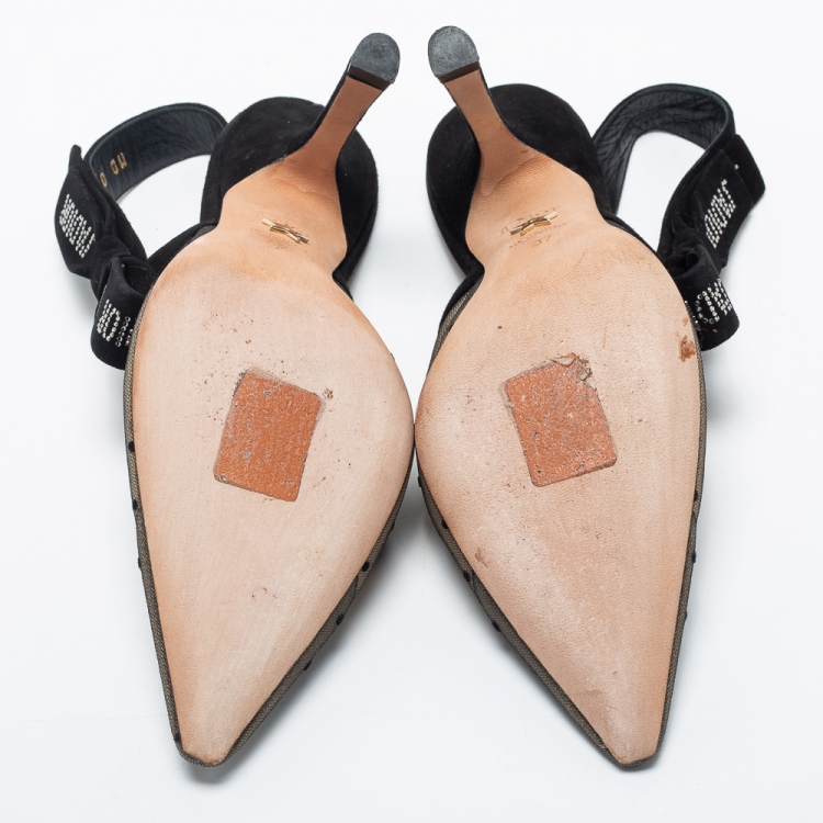 Pre Owned Dior Beige Plumetis Mesh And Suede J'adior Studded  Pointed Toe Slingback Sandals  Size 37