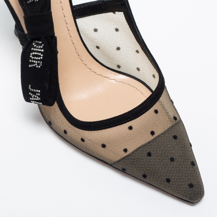 Pre Owned Dior Beige Plumetis Mesh And Suede J'adior Studded  Pointed Toe Slingback Sandals  Size 37