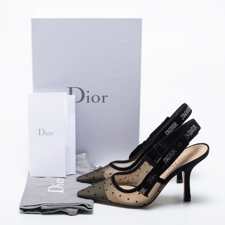 Pre Owned Dior Beige Plumetis Mesh And Suede J'adior Studded  Pointed Toe Slingback Sandals  Size 37