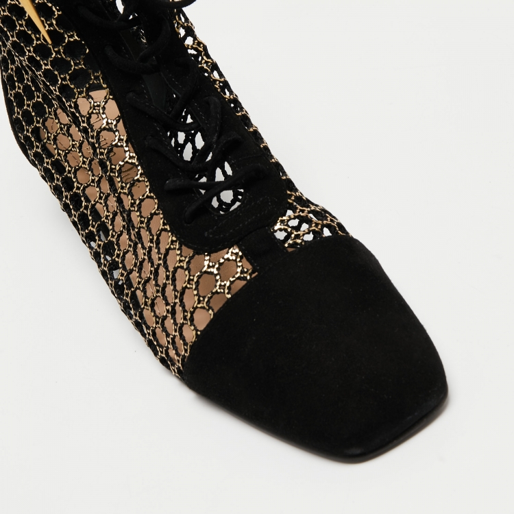Pre Owned Dior Black Suede and Mesh Naughtily-D Ankle Boots Size 37