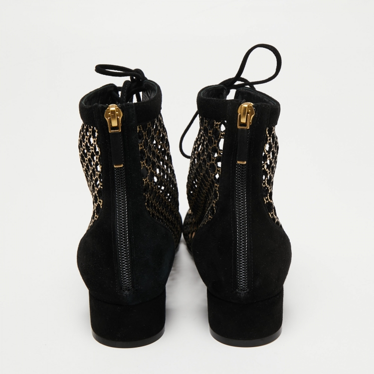 Pre Owned Dior Black Suede and Mesh Naughtily-D Ankle Boots Size 37
