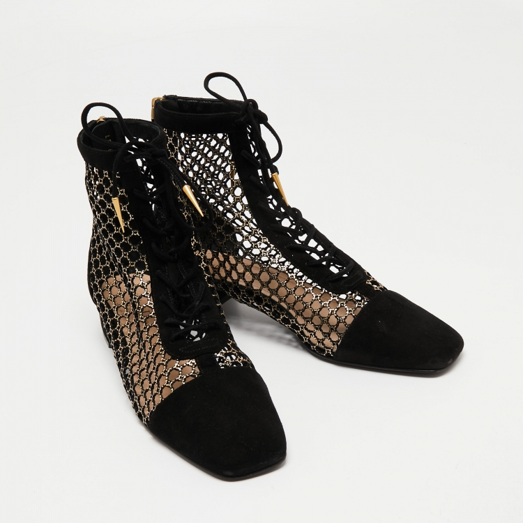 Pre Owned Dior Black Suede and Mesh Naughtily-D Ankle Boots Size 37