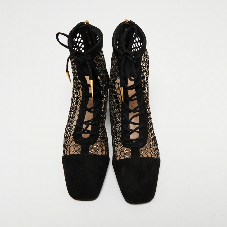 Pre Owned Dior Black Suede and Mesh Naughtily-D Ankle Boots Size 37