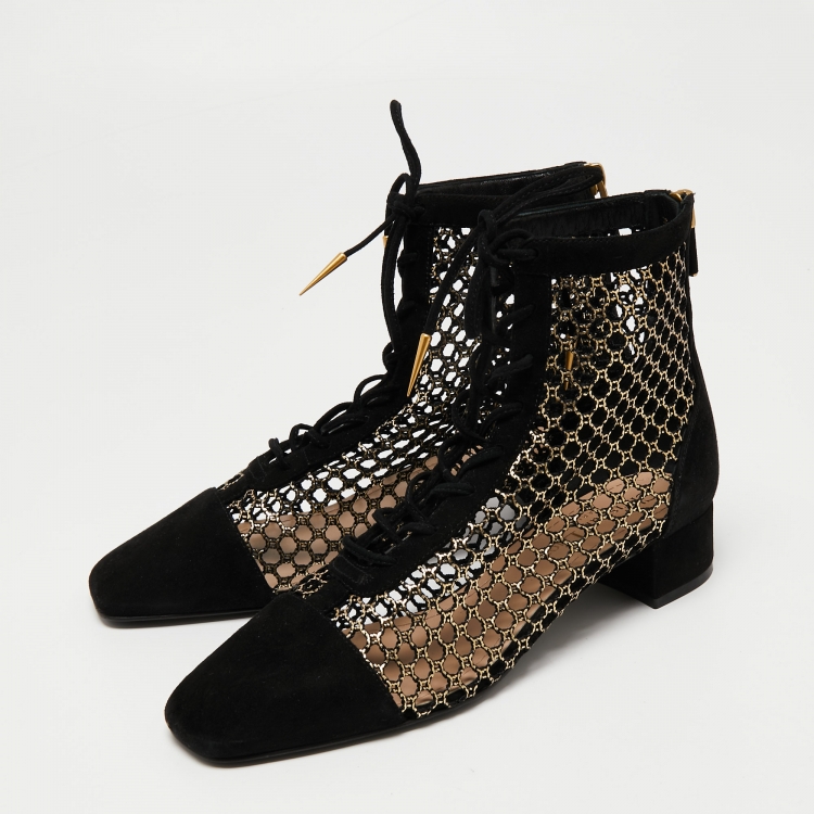 Dior Black Suede and Mesh Embroidered Naughtily-D Ankle Boots Size