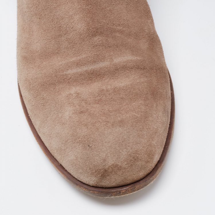 Pre Owned Dior Khaki Brown Suede Mid Calf Length Boots Size 39.5