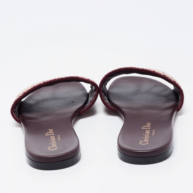 Pre Owned Dior Brown Canvas Dway Flat Slides Size 38