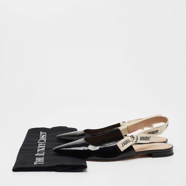 Pre Owned Dior Black Patent Leather J'Adior Slingback Flats Size 37
