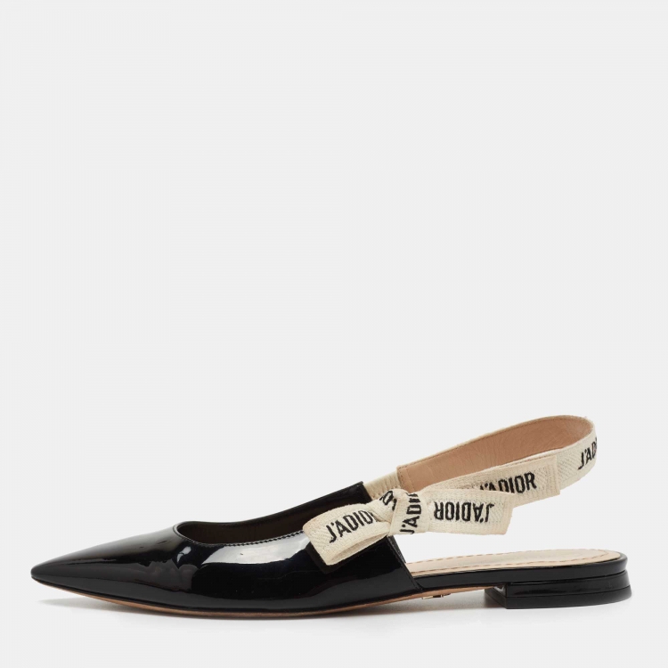Pre Owned Dior Black Patent Leather J'Adior Slingback Flats Size 37