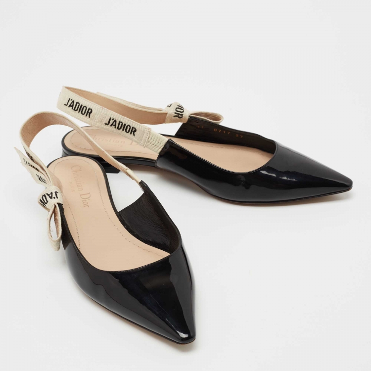 Pre Owned Dior Black Patent Leather J'Adior Slingback Flats Size 37