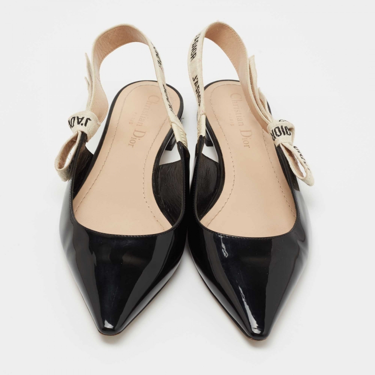 Pre Owned Dior Black Patent Leather J'Adior Slingback Flats Size 37