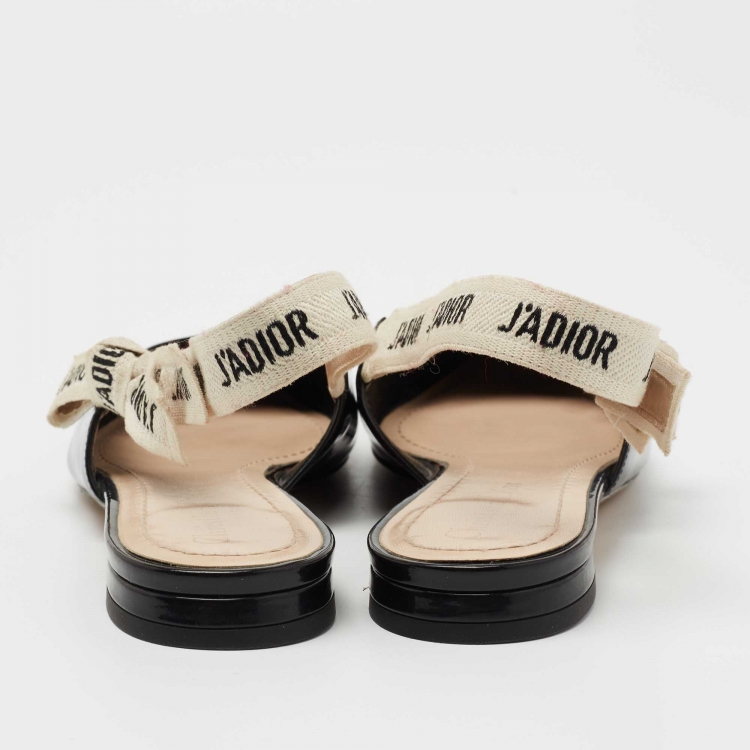 Pre Owned Dior Black Patent Leather J'Adior Slingback Flats Size 37