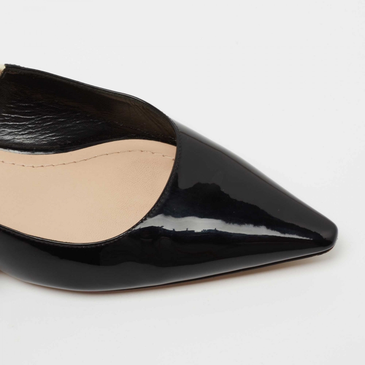 Pre Owned Dior Black Patent Leather J'Adior Slingback Flats Size 37