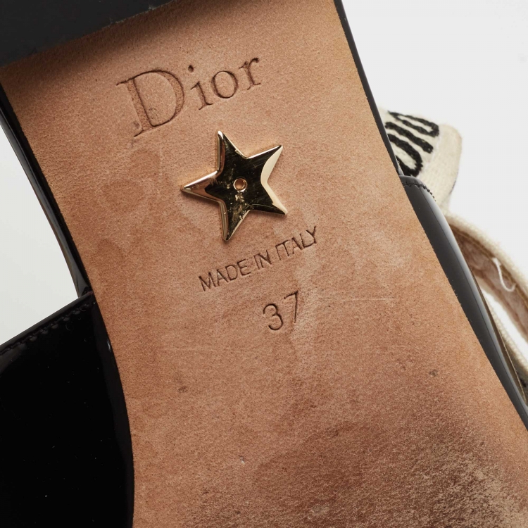 Pre Owned Dior Black Patent Leather J'Adior Slingback Flats Size 37