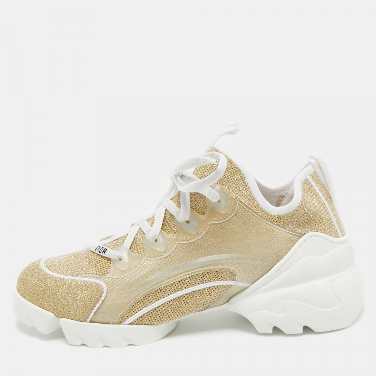 Pre Owned Dior Gold/White Mesh and Rubber D-Connect Sneakers Size 40