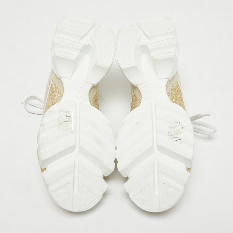 Pre Owned Dior Gold/White Mesh and Rubber D-Connect Sneakers Size 40