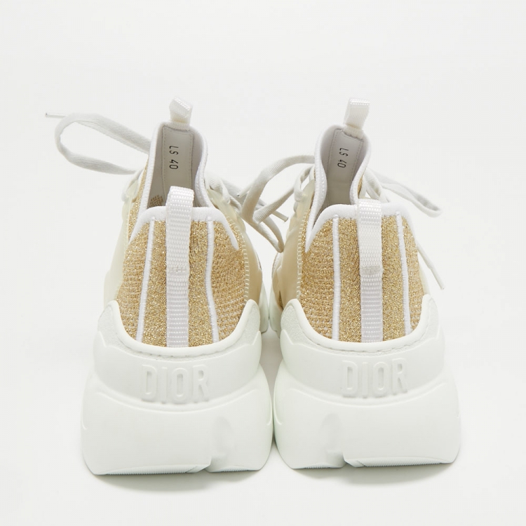Pre Owned Dior Gold/White Mesh and Rubber D-Connect Sneakers Size 40