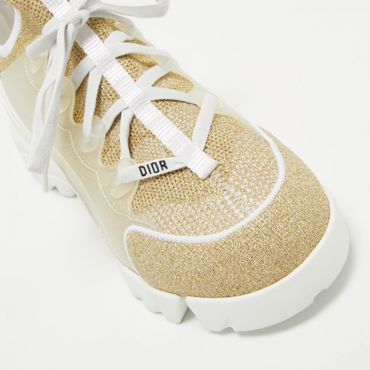 Pre Owned Dior Gold/White Mesh and Rubber D-Connect Sneakers Size 40