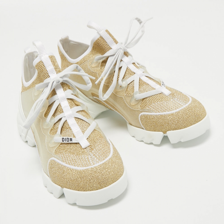 Pre Owned Dior Gold/White Mesh and Rubber D-Connect Sneakers Size 40