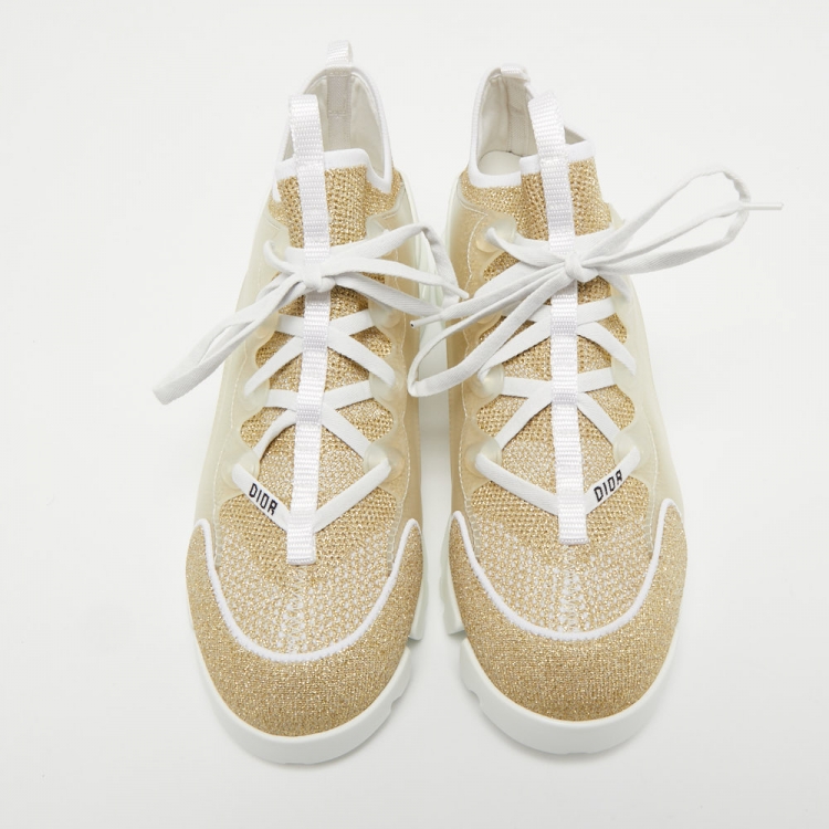 Pre Owned Dior Gold/White Mesh and Rubber D-Connect Sneakers Size 40