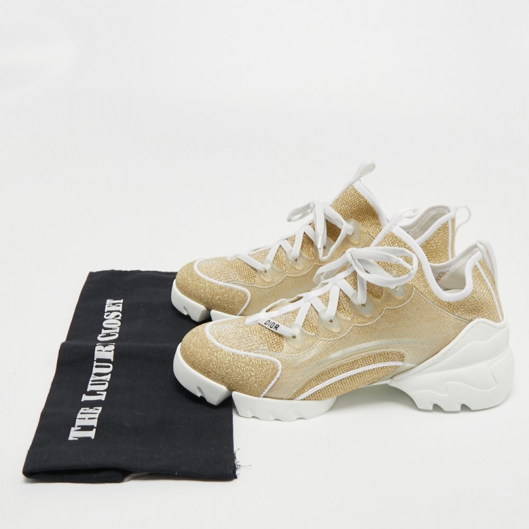 Pre Owned Dior Gold/White Mesh and Rubber D-Connect Sneakers Size 40