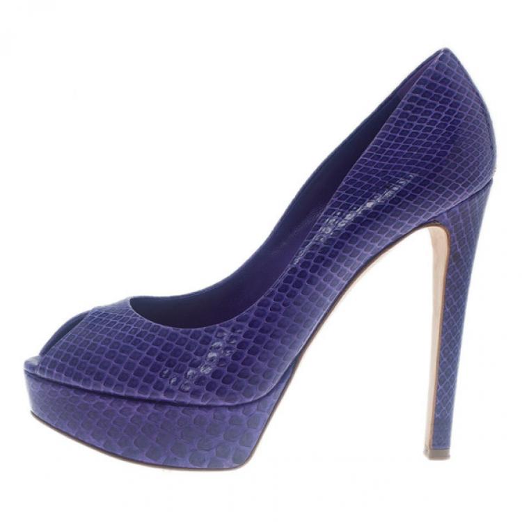 Pre Owned Dior Purple Watersnake Miss Dior Peep Toe Platform Pumps Size 39