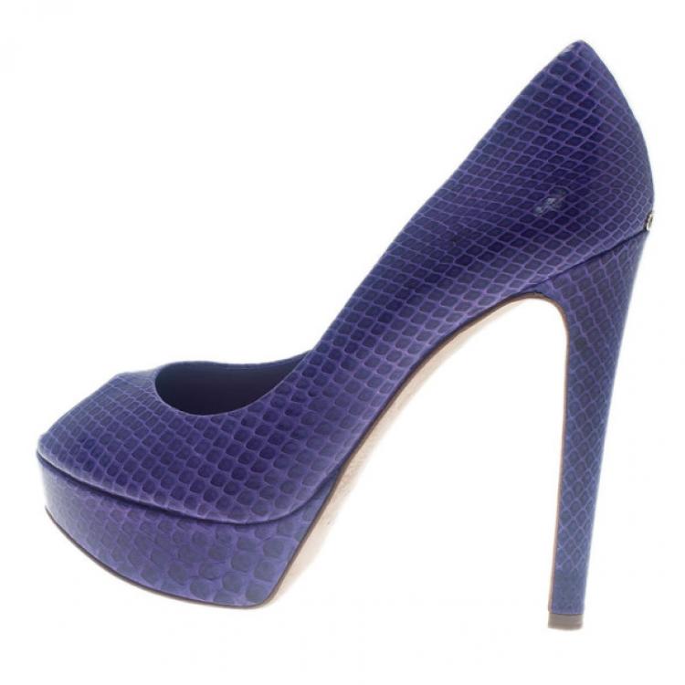 Pre Owned Dior Purple Watersnake Miss Dior Peep Toe Platform Pumps Size 39