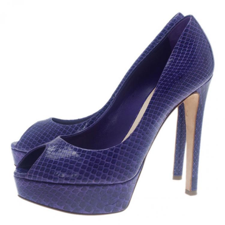 Pre Owned Dior Purple Watersnake Miss Dior Peep Toe Platform Pumps Size 39