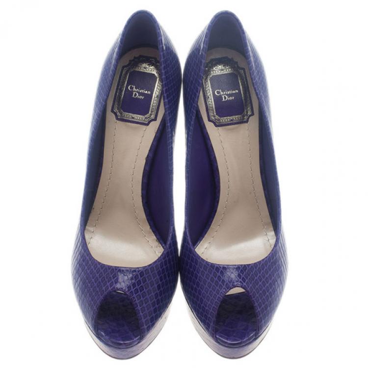 Pre Owned Dior Purple Watersnake Miss Dior Peep Toe Platform Pumps Size 39