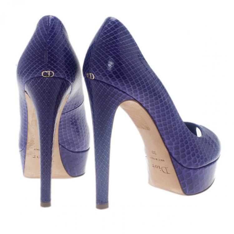 Pre Owned Dior Purple Watersnake Miss Dior Peep Toe Platform Pumps Size 39