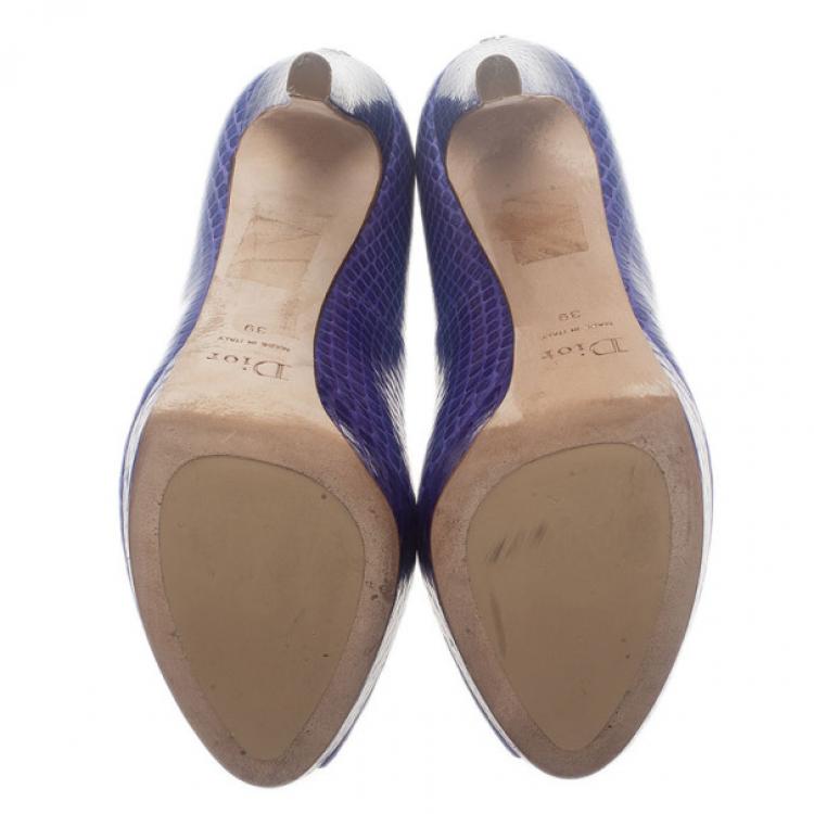 Pre Owned Dior Purple Watersnake Miss Dior Peep Toe Platform Pumps Size 39