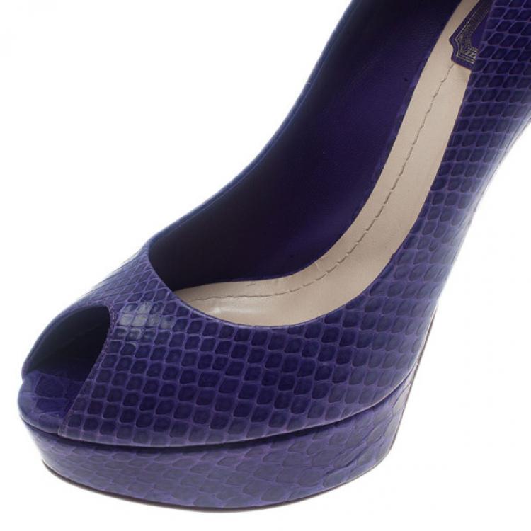 Pre Owned Dior Purple Watersnake Miss Dior Peep Toe Platform Pumps Size 39