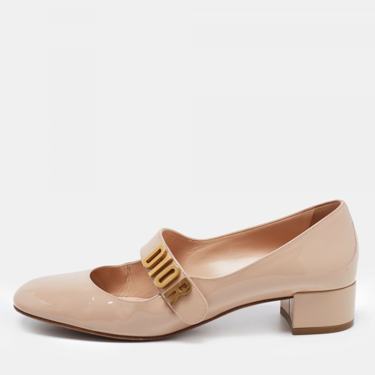 Pre Owned Dior Beige Patent Leather Baby-D Mary Jane Pumps Size 37.5