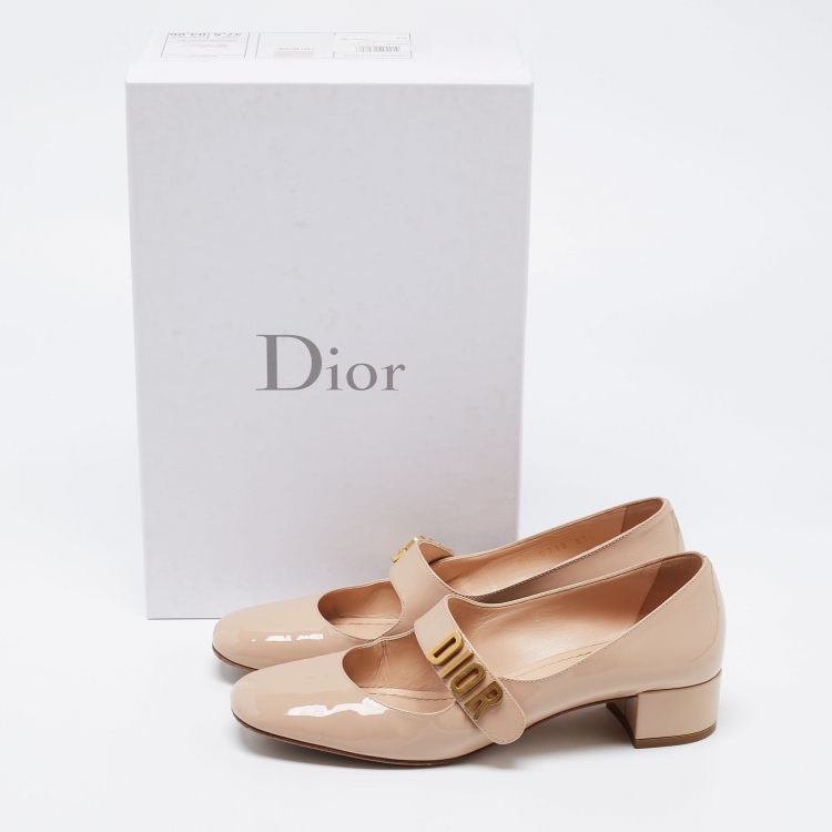 Pre Owned Dior Beige Patent Leather Baby-D Mary Jane Pumps Size 37.5