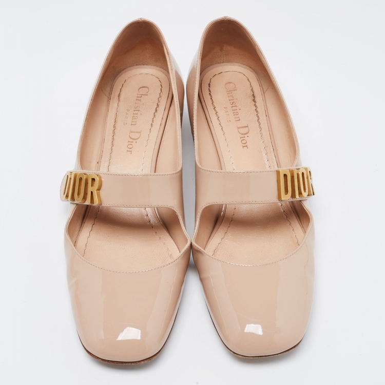 Pre Owned Dior Beige Patent Leather Baby-D Mary Jane Pumps Size 37.5