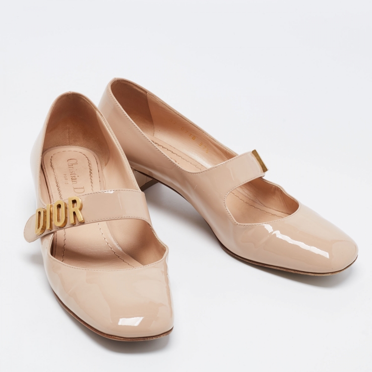 Pre Owned Dior Beige Patent Leather Baby-D Mary Jane Pumps Size 37.5