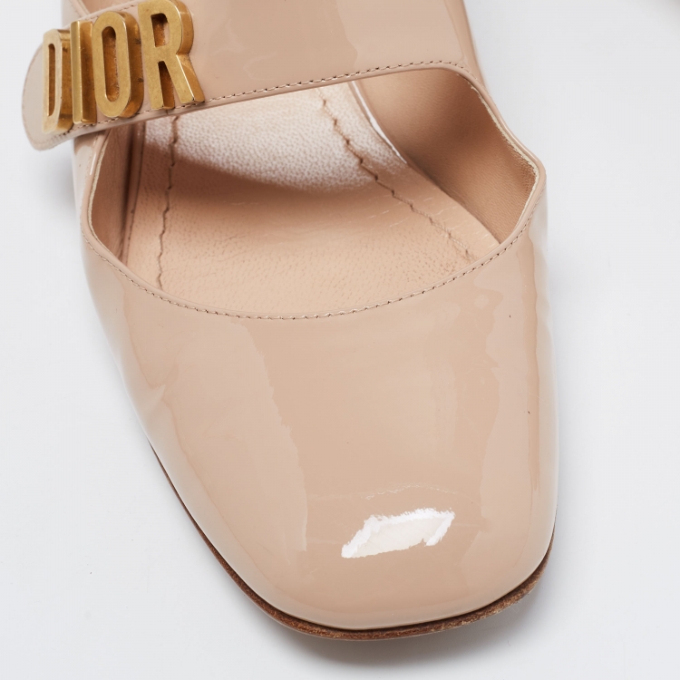Pre Owned Dior Beige Patent Leather Baby-D Mary Jane Pumps Size 37.5