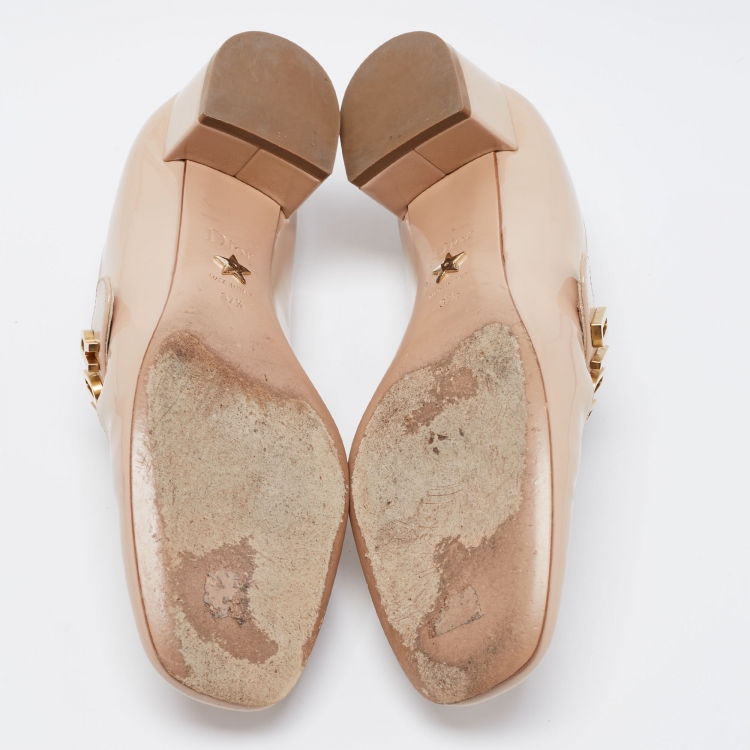 Pre Owned Dior Beige Patent Leather Baby-D Mary Jane Pumps Size 37.5