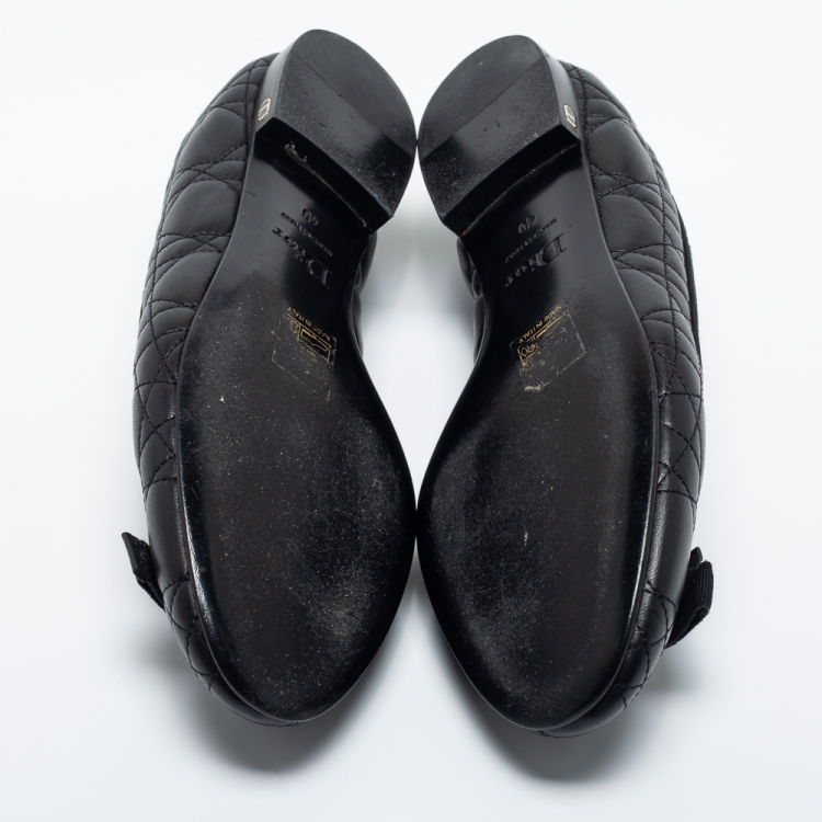 Pre Owned Dior Black Quilted Cannage Leather Bow Ballet Flats Size 40